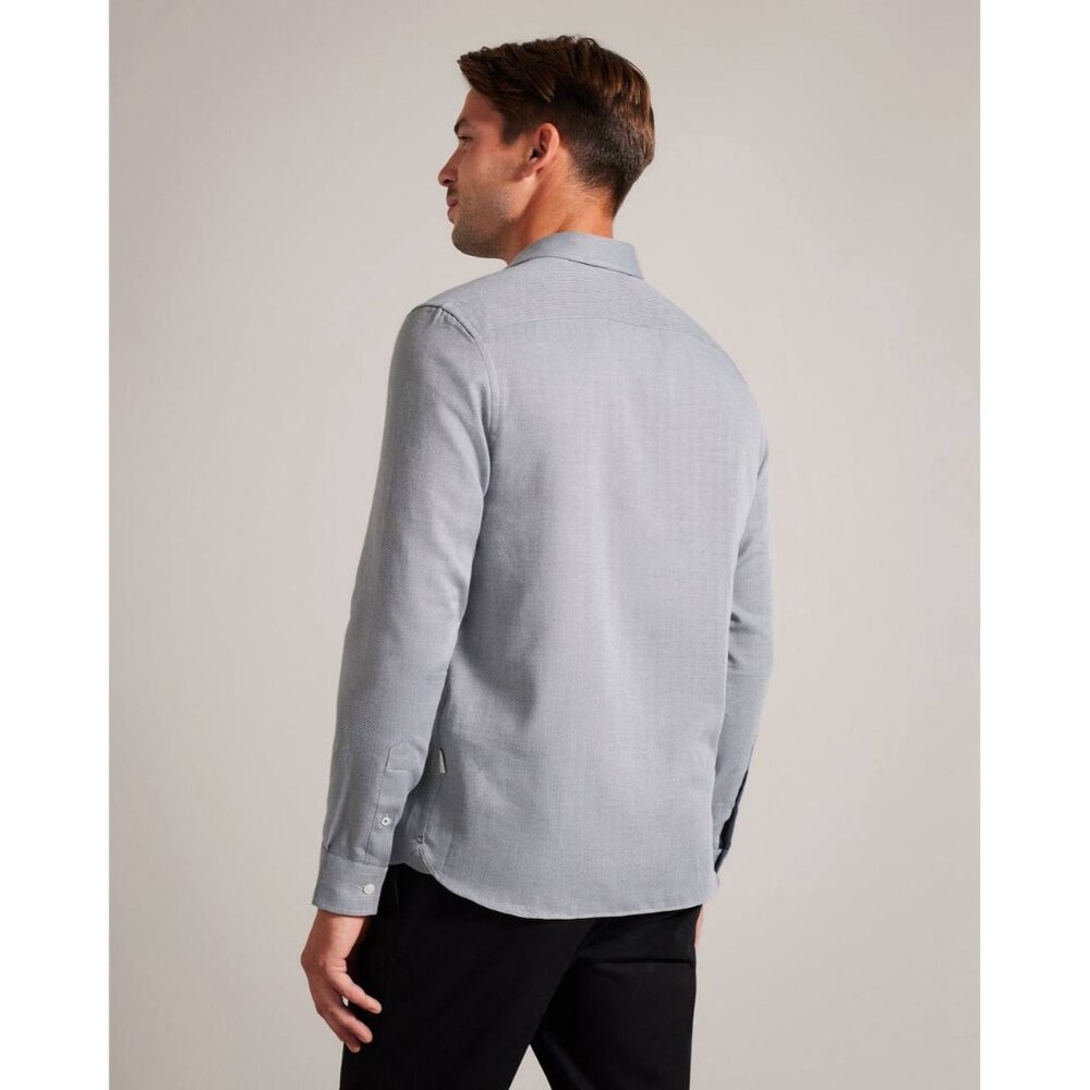 NWT Ted Baker Crotone Long Sleeve Herringbone Shirt Size 3 (M) Regular Fit in LT - Picture 3 of 15